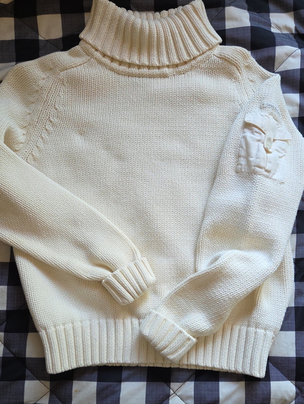 Calvin Klein Cotton Cableknit Turtleneck Women’s Sweater - Cream